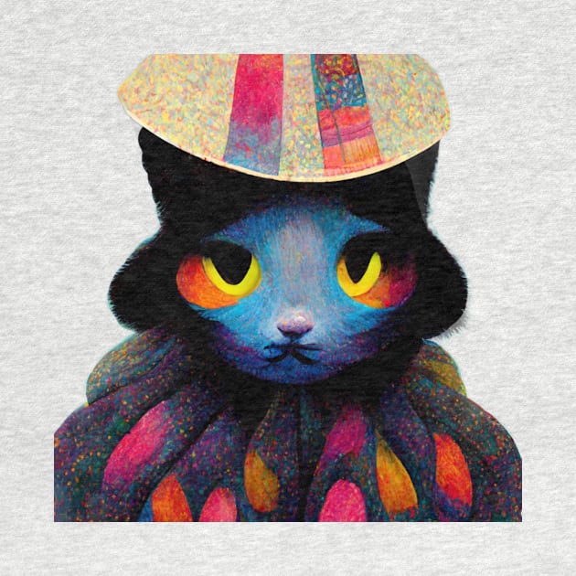 Colorful cat wearing a surreal hat by AmazinfArt